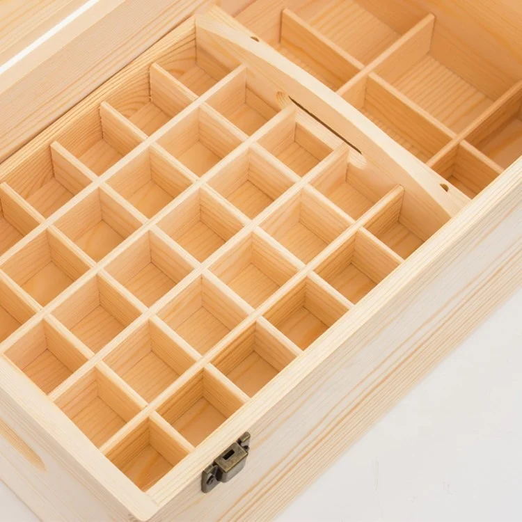 Eco-friendly Wooden Essential Oil Organizer Gift Box Wood Storage Box Case 5 ml 15 ml Bottles & 10 ml Adjustable Bottle Holder