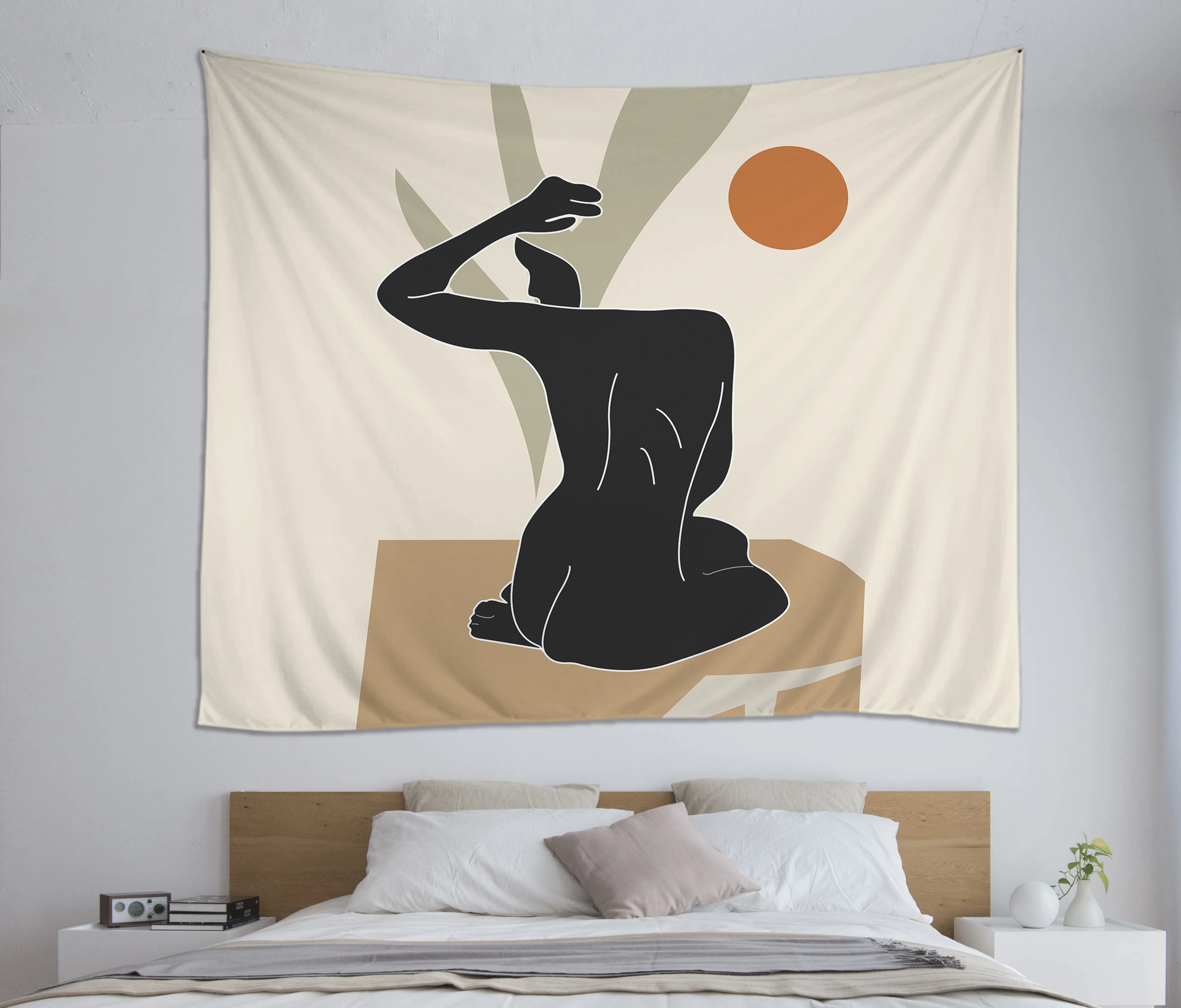 Wall hanging cloth personalized custom digital printing tapestry with line woman sunset wall tapestry for bedroom