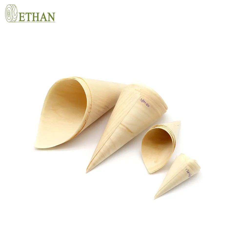 High Quality Wood Restaurant Modern Wooden Leaf Cone Sushi Lunch Box With Lid Cake Display Trays