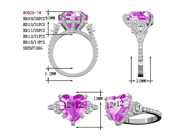 Pink Heart Diamond Engagement Ring Heart Cut Pink Sapphire Ring in Sterling Silver