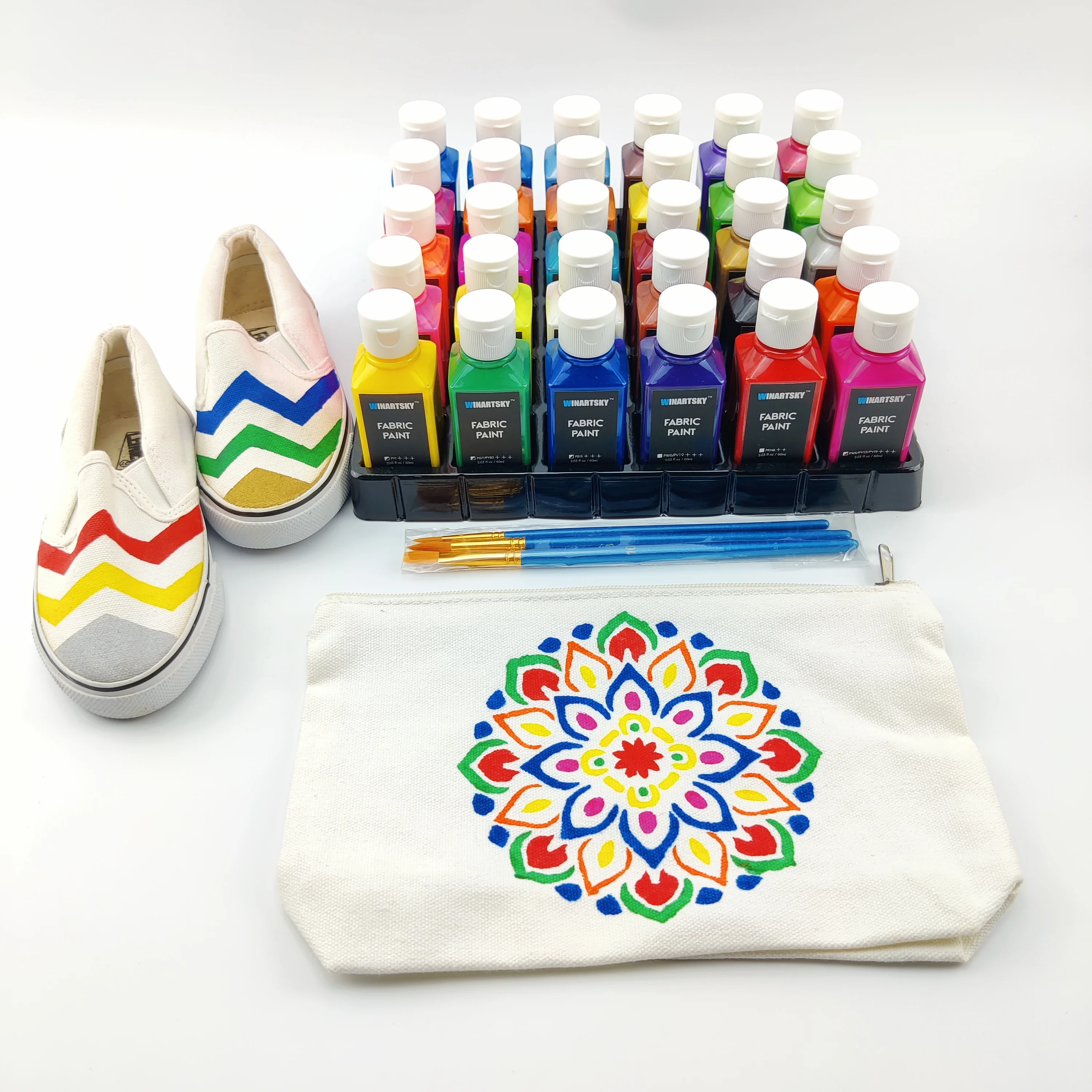 Набор постоянных красок для мягкой ткани, набор из 30 цветов (по 60 мл) текстильных красок с 3 кисточками