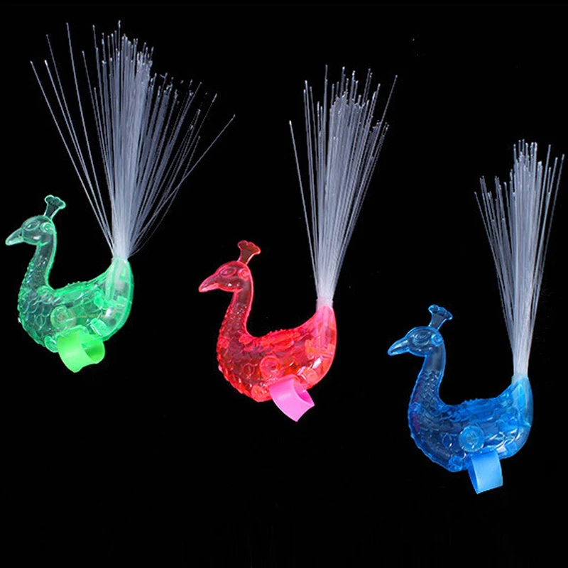 1pc Colorful Luminous Toys for Kids Girls Peacock Finger LED Light up Rings Party Gadgets Intelligent Toy for Children