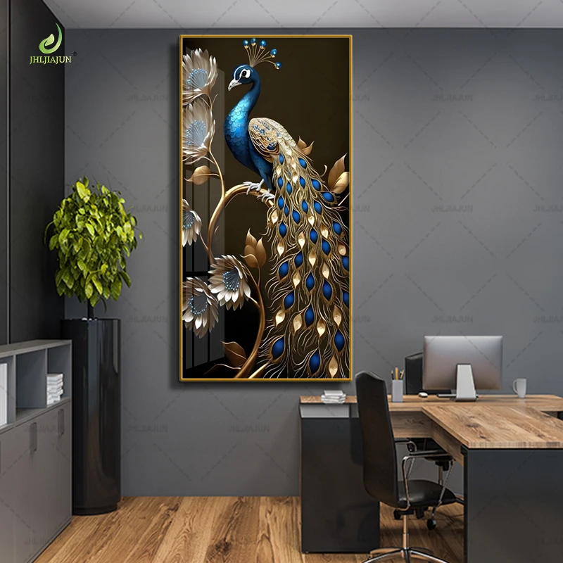 Luxury Decoration HD Printed Canvas Painting Peacock Crystal Porcelain Home Decoration and LED Mural Painting