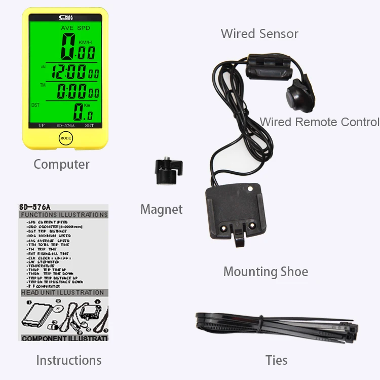 wholesale dropshipping SUNDING SD-576A Water Resistant Bicycle Speedometer Wired ComputerOdometer with LCD Backlight
