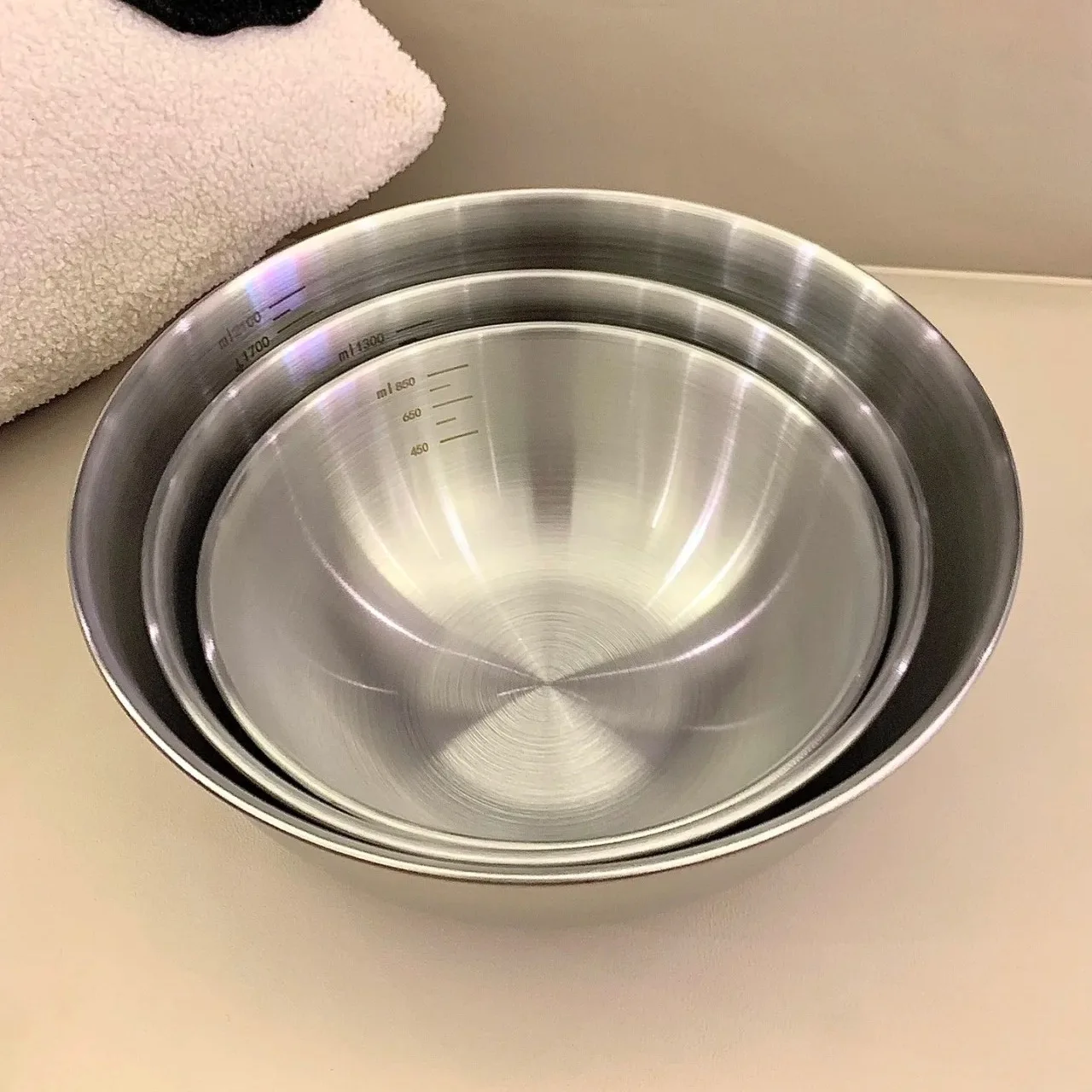TS Mixing Bowls Kitchen Salad Bowls Set Nesting Storage Bowl Baking Accessory with Scale 3pcs Stainless Steel Camping