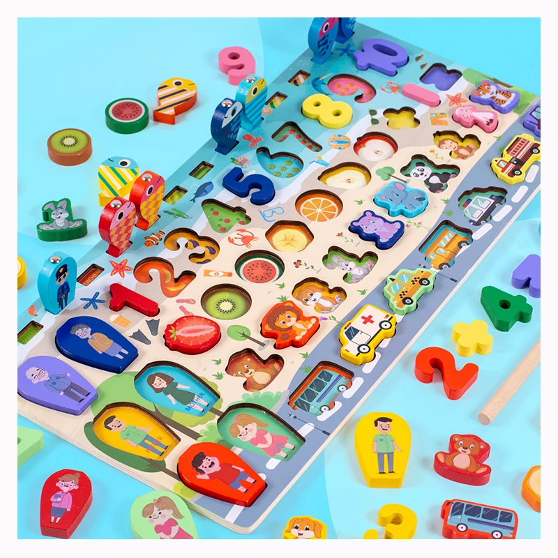 Montessori 6 In 1 Logarithmic Board Puzzle Kids Learning Wooden Educational Toys