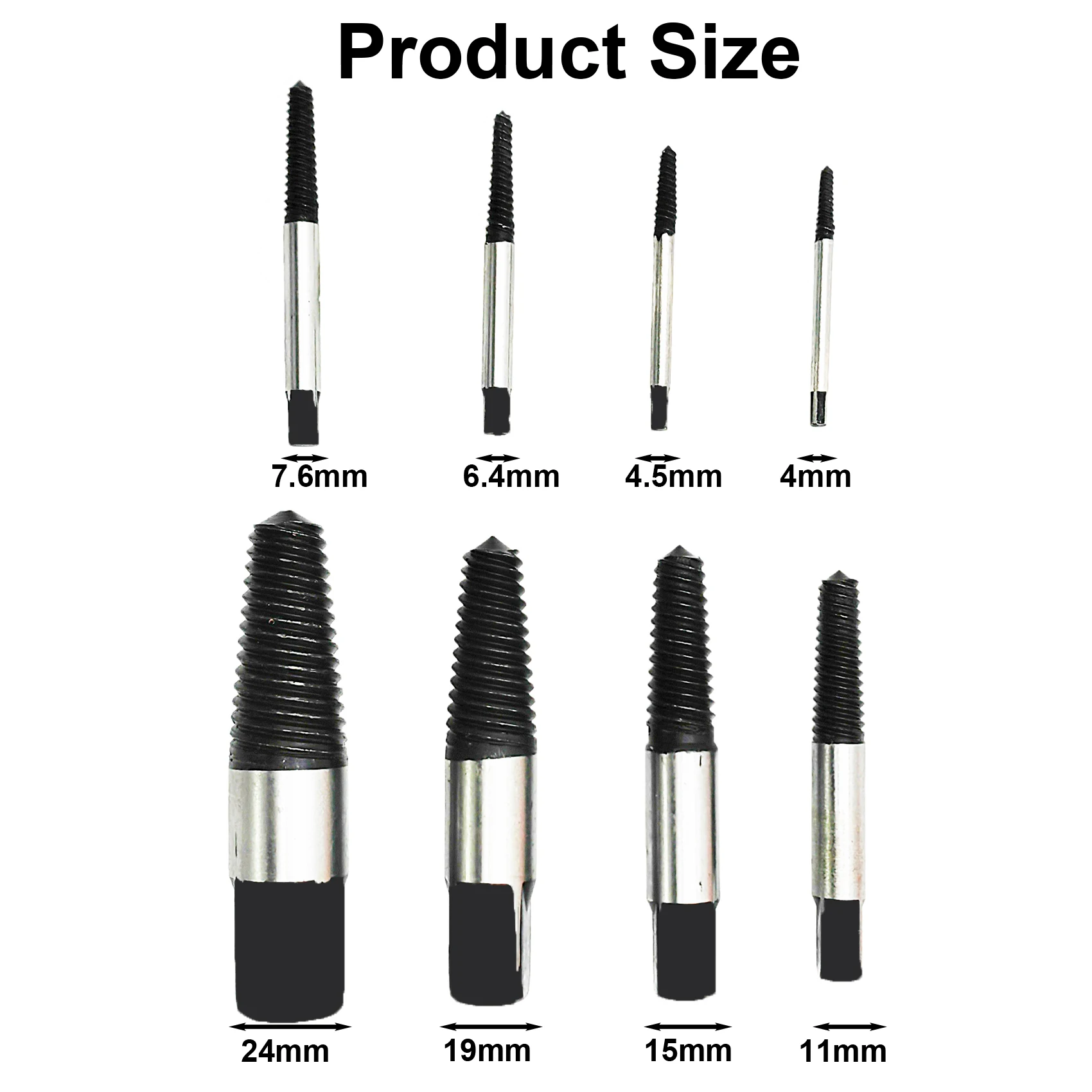 SUGETOOLS 8pcs Damaged Screw Extractor Sets 4-24mm Broken Screw Remover Tool with Storage Box