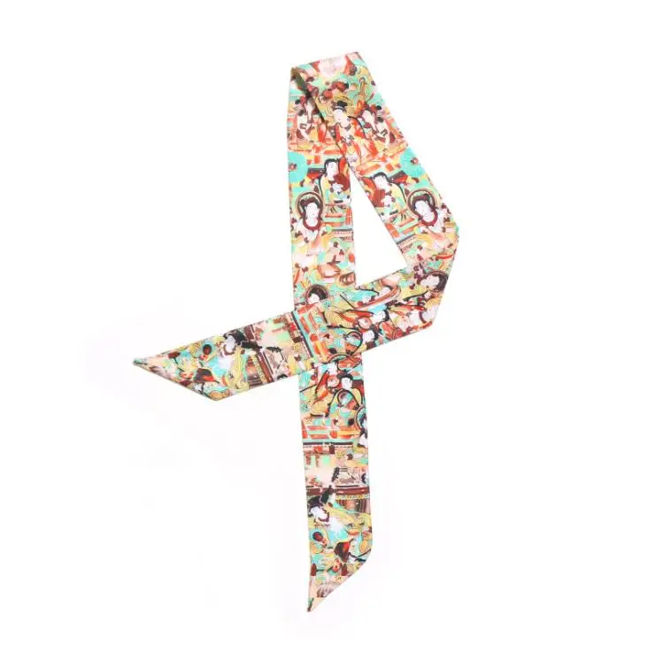 Оптовая продажа, женский тонкий шейный платок, сумка, шарф, Сумка с завязанной ручкой, маленький ленточный шарф