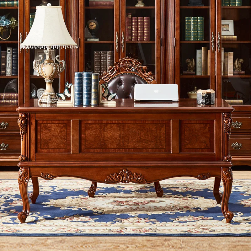 Factory outlet European Style wooden carved desk solid wood office boss desk for study room and hotel hall home office furniture