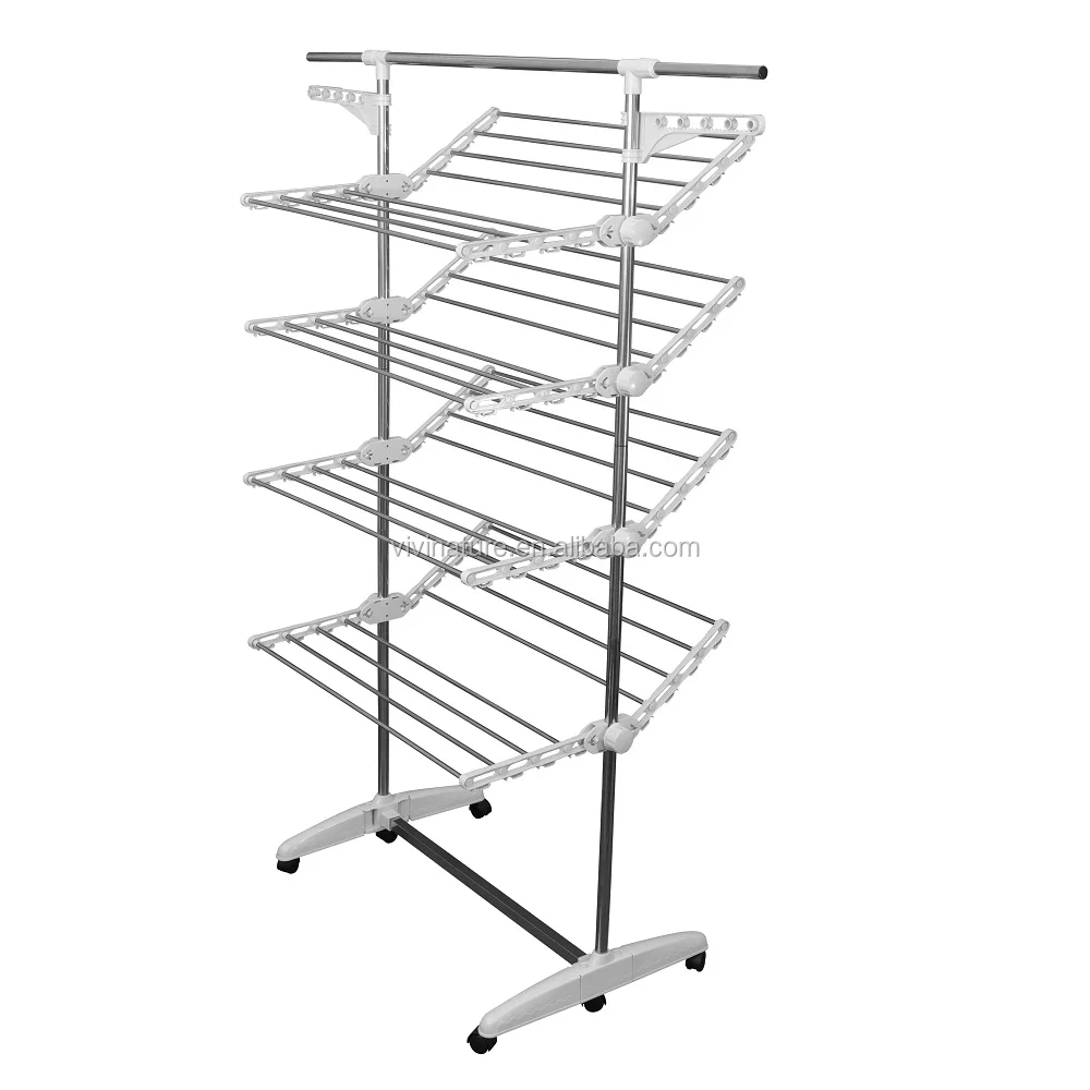 Height Adjustable Multi Layers Laundry Cloth Drying Rack with 6 Wheels