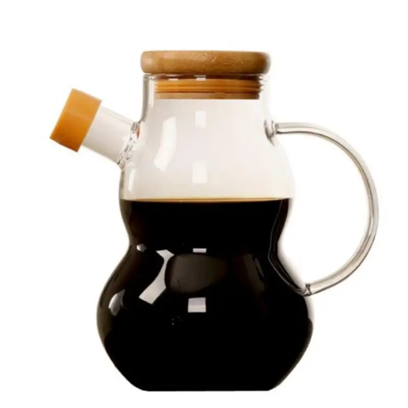 
Kitchen cooking gourd glass oil and vinegar bottle wooden lid olive bottle 