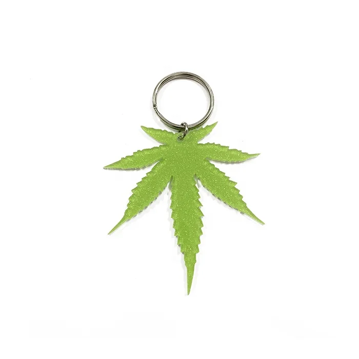 High Quality Bling Style Custom Die Cut Creative Glitter Leaf Acrylic Keychain