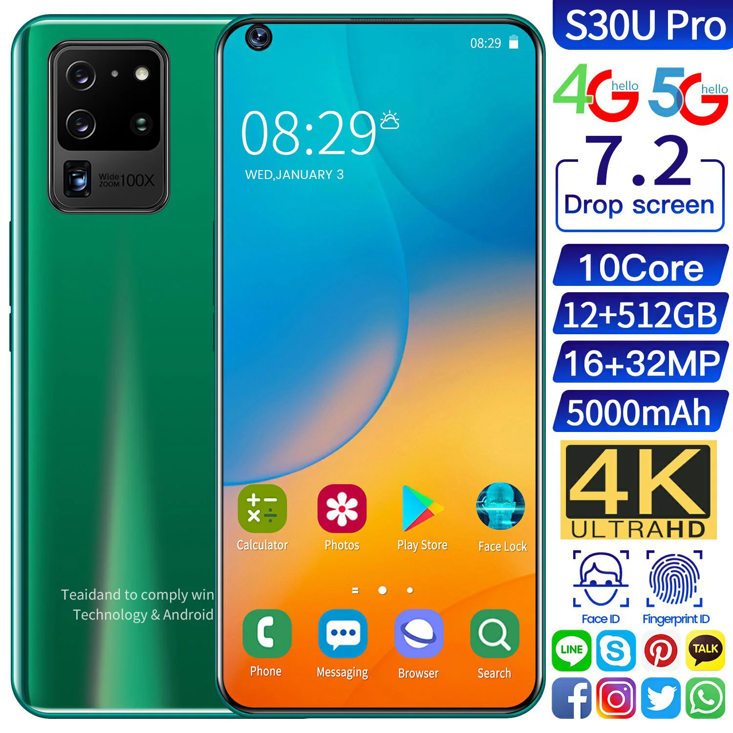 S30U Pro Real 7.2 inch Android Smartphone Manufacturer Stock 2+16G Mobile Phone OEM