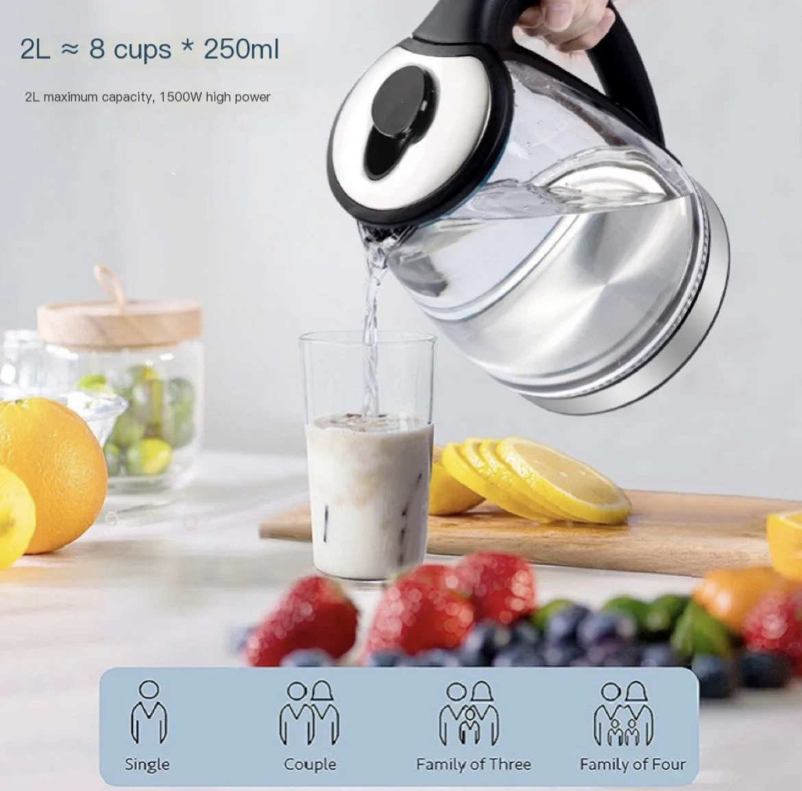 New trend Hot Sale Electric Kettle Glass Kettle great Sales High Quality 1.8L OEM Box Power Packing Plug Tea Maker Water Boiler