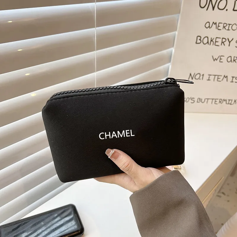 custom logo Neoprene Black diving material makeup bag portable large capacity cosmetic travel wash bag