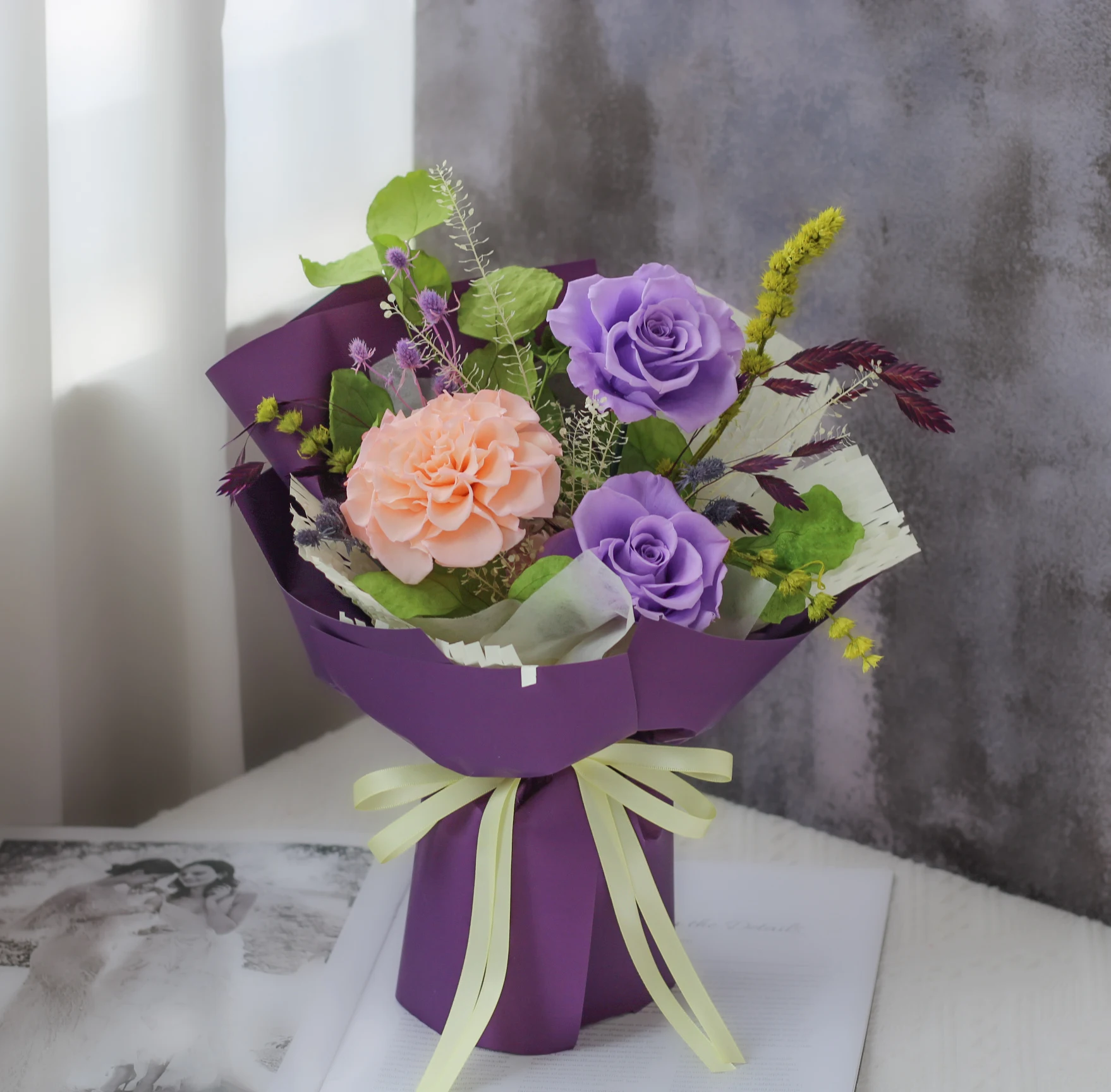 Wholesale Valentine New Products Gifts Purple Roses Real Preserved Flower Bouquets Long Lasting Natural Bouquet of Eternal Roses
