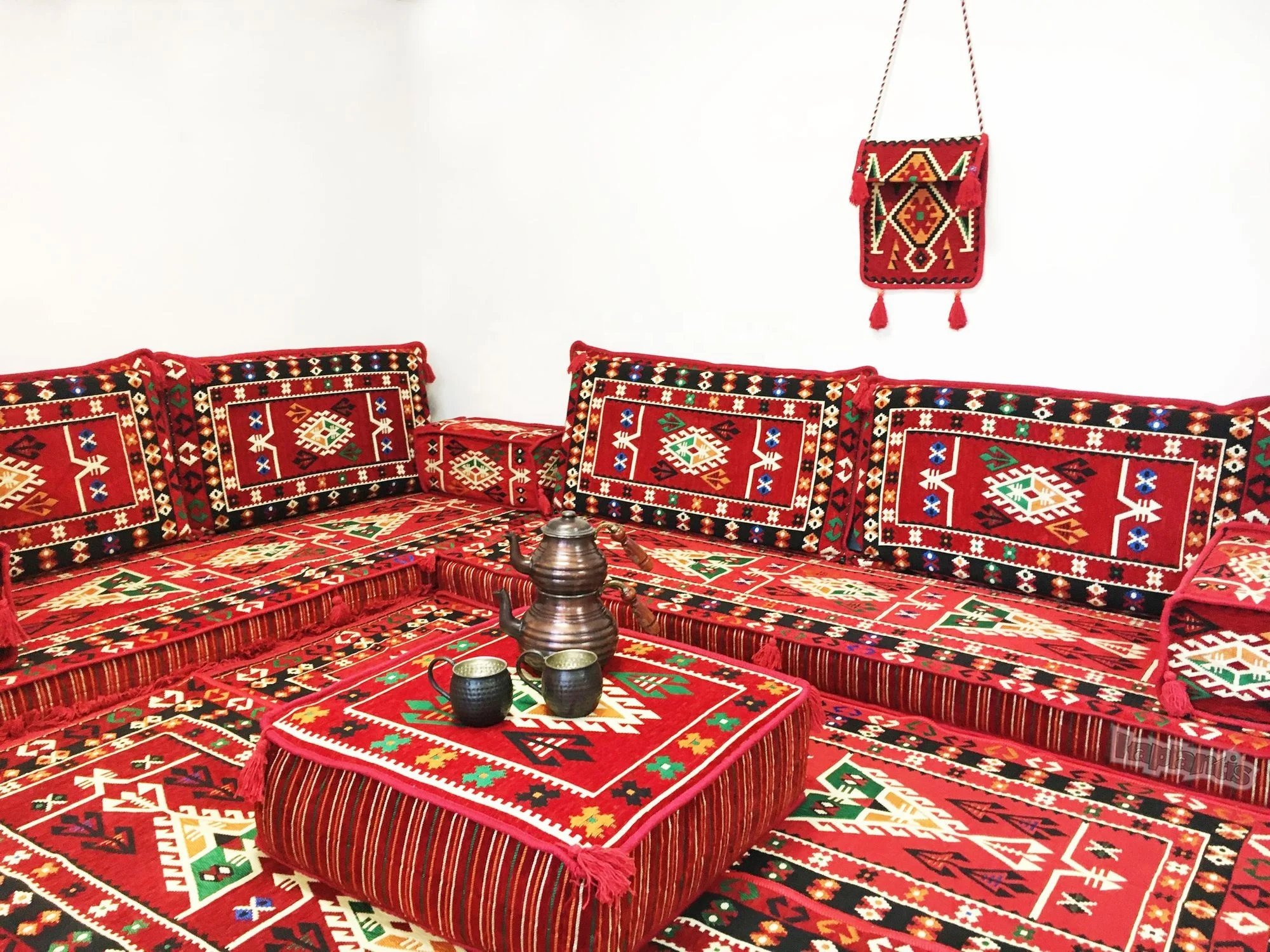 Nomad Belkiz Oriental Corner Seating Floor Cushion Set Red with 22 Density Foam Fillings