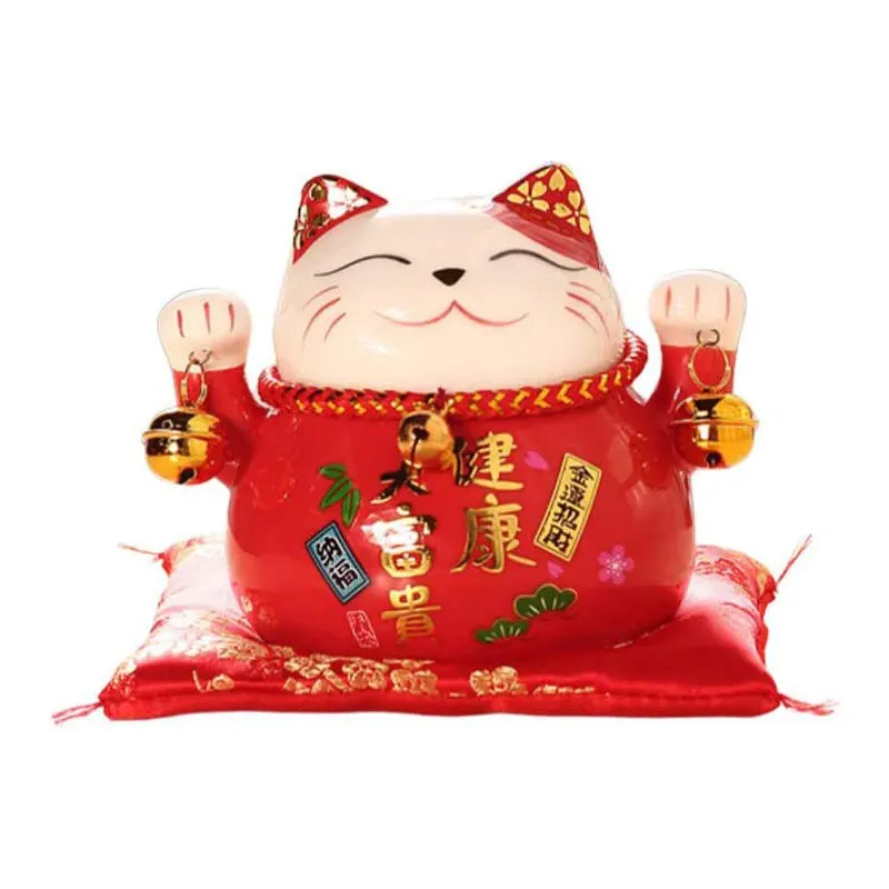 Манэки-нэко \ Lucky Cat керамическая копилка с колокола здоровье и богатство красный фарфоровая Копилка в виде кошки экономия денег горшок