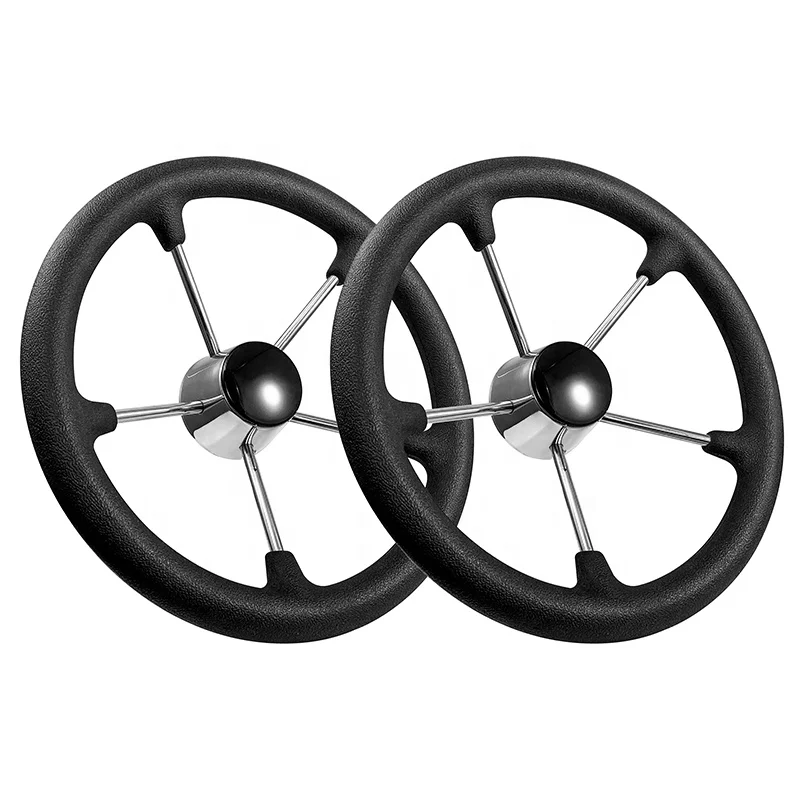 Marine Hardware 15 Inch Boat Steering Wheel Stainless Steel Silver Knob 5 Spokes Sport Steering Wheels High Mirror Polish 