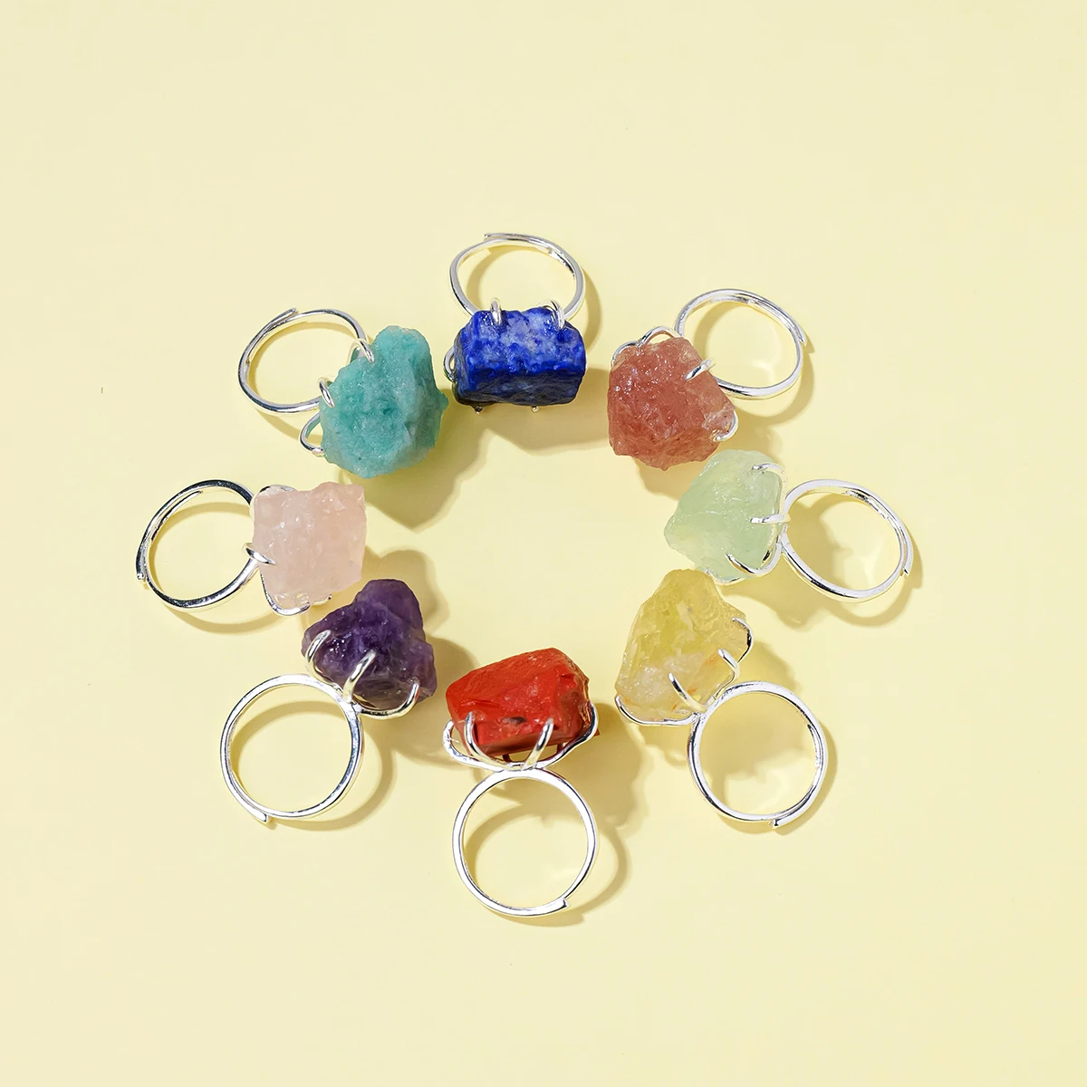 Wholesale selling natural crystal rough stone ring amethyst clear quartz citrine lazuli lapis fluorite irregular crystal jewelry