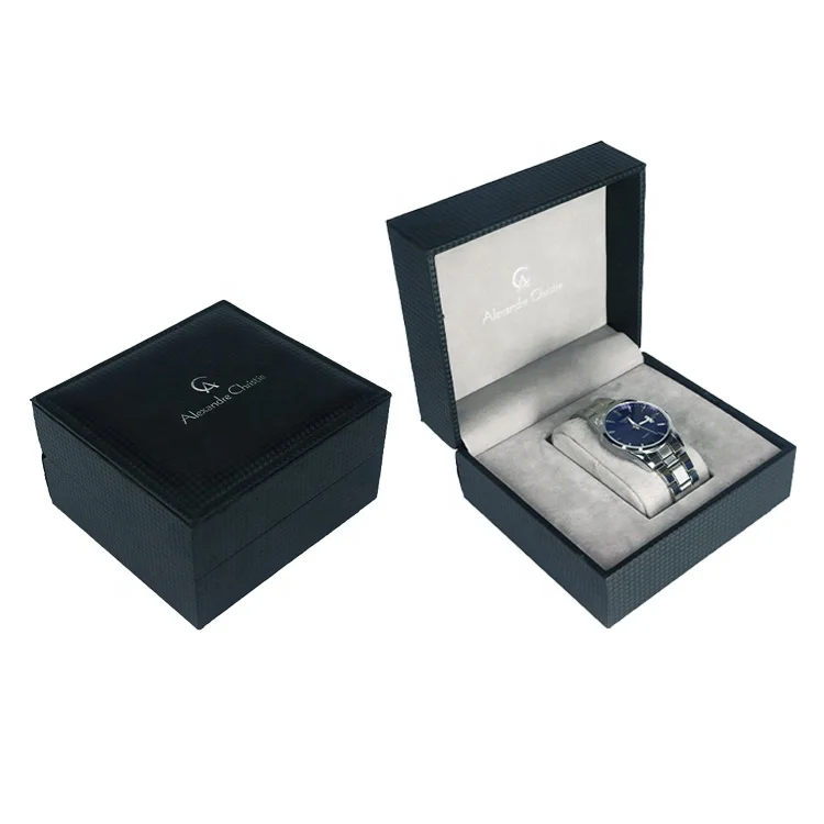 Cute Design Black PU Leather Sewing Top With Grey Velvet Pillow Watch Gift Packing Boxes Customize Logo For Brand