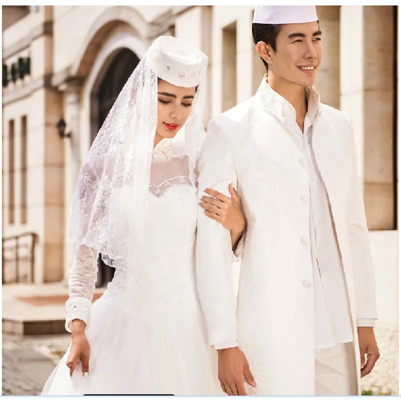 Customized men women wedding dresses Muslim Islamic wedding dress ethnic characteristics veil long skirt dress