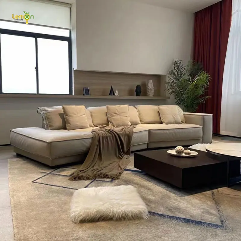 Luxury home nubuck sofa set big size feather cushions living room sofas for villa