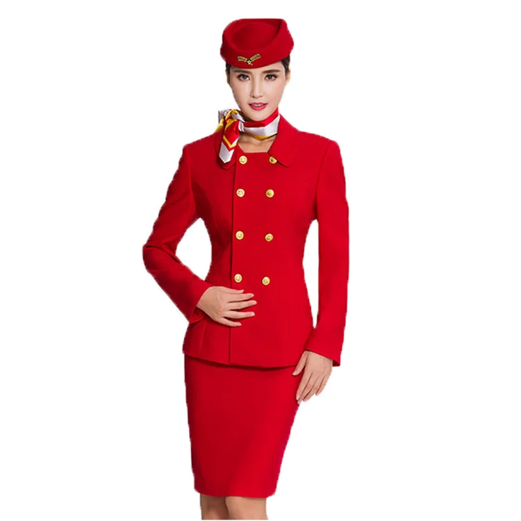 Custom Best Quality Cabin Crew Uniform Red Flight Attendant Uniform Suits Stewardess Uniforms