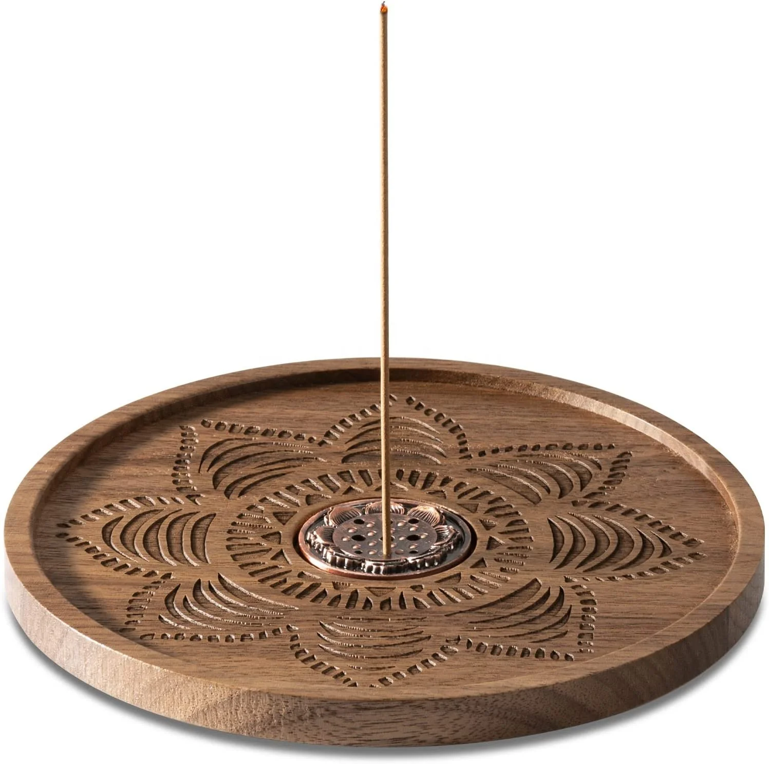 9-hole brass incense insert burner with ash catcher, incense tray hand tray, home decoration meditation set (lotus)