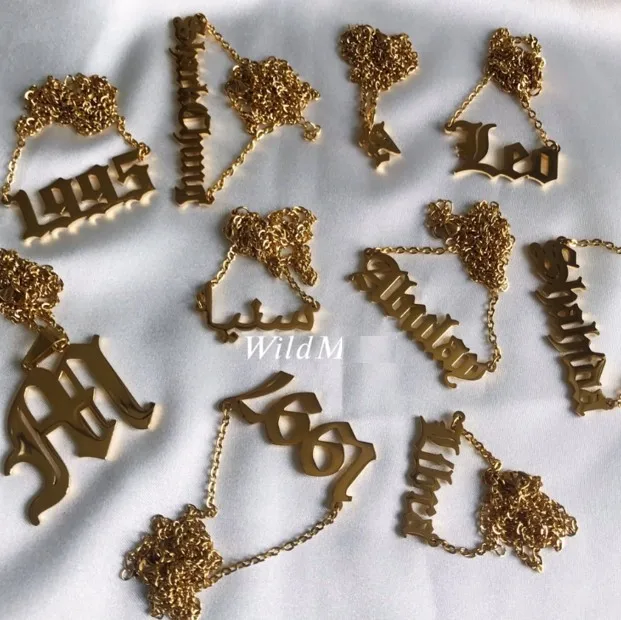 
Old English Letter Men Gold Stainless Steel Name Necklace 
