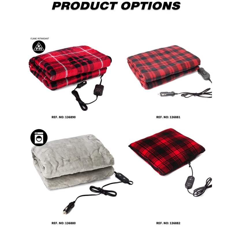 Car Blanket Heated 12V  Electric Travel Blanket Back Cushion For Car and RV For Cold Weather