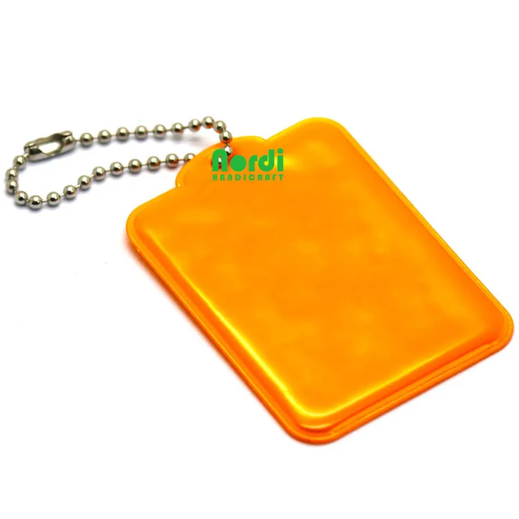 OEM custom safety shape reflective pvc keychain key tag with metal ball chain