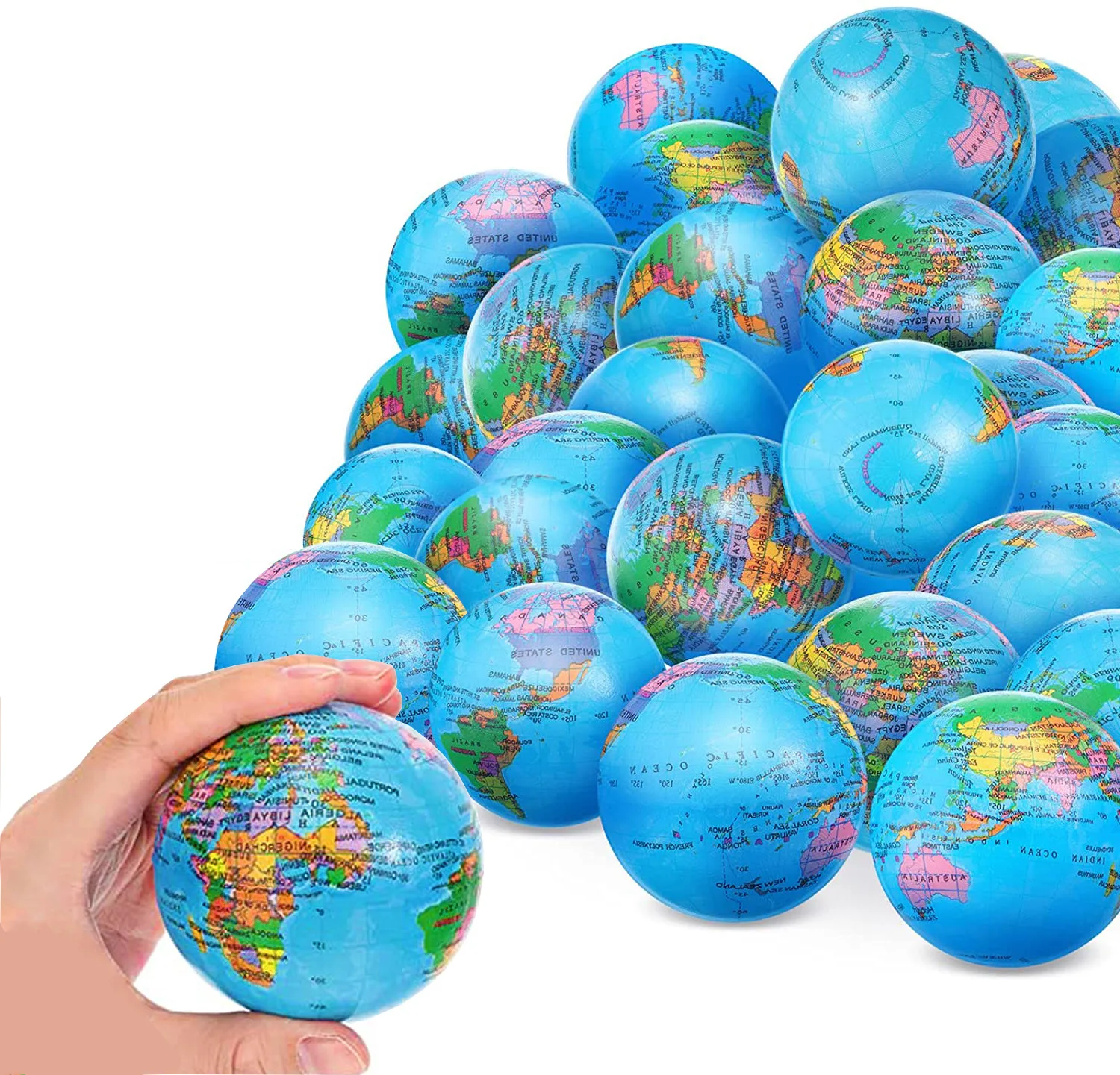 Globe Squeeze Foam Balls 6cm Stress Relief Earth Balls Educational Stress Balls Toys