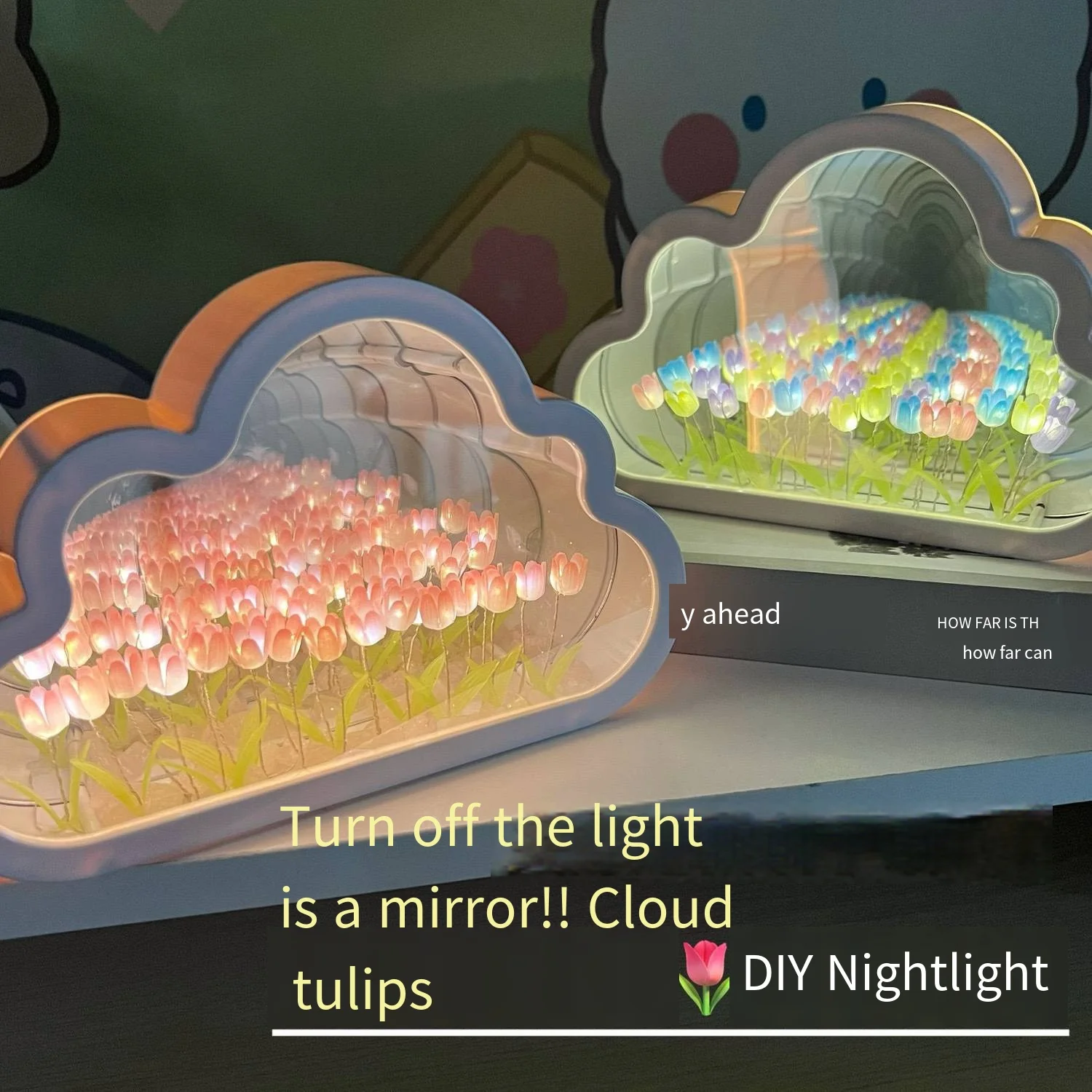 INS Handmade DIY Cloud Tulip Mirror Night Light 3d Flower Table Lamp for  INS Girl Heart Living Room Desktop Decoration