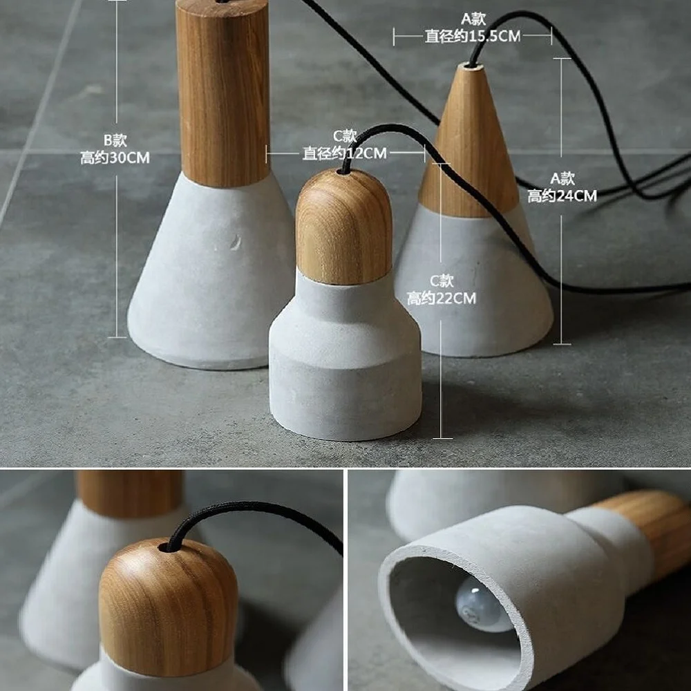China Modern Design Hanging Cement Lights Decorative Ceiling Light Cement Pendant Lamps with Wooden Base