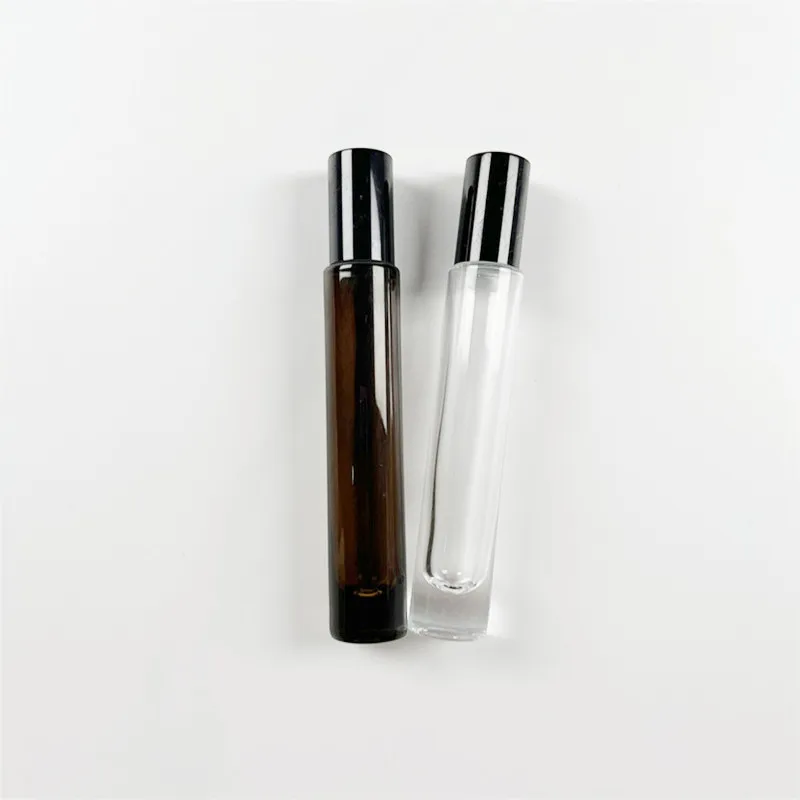 Wholesale empty essential oil perfume 3ml 5ml 8ml 10ml frosted clear amber black glass roll on bottle with metal roller ball