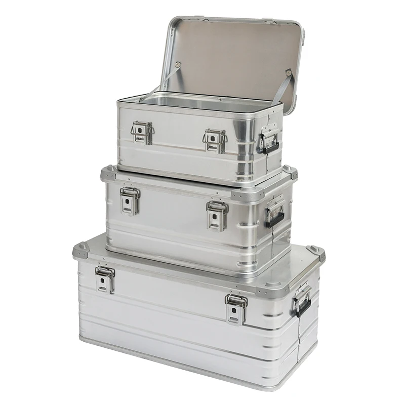 Exhibition silver flight case Outdoor Aluminum Trunk Cargo Box Car Traveling Camping Adventure Storage Case