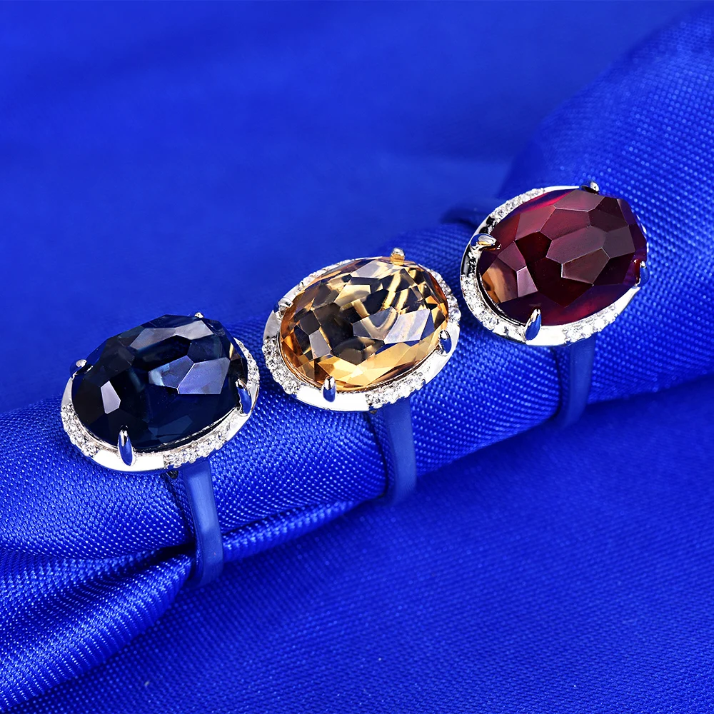 TL-B007 Factory sale new fashion 925 sterling silver three colours topaz gemstone jewelry women engagement fantasy rings