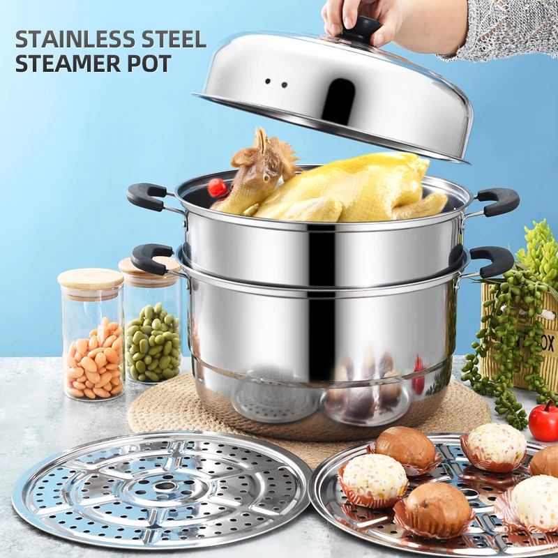 Single Layer Steam Pot Multi-function Stainless Steel Steamer Food Steamer Pot For Household