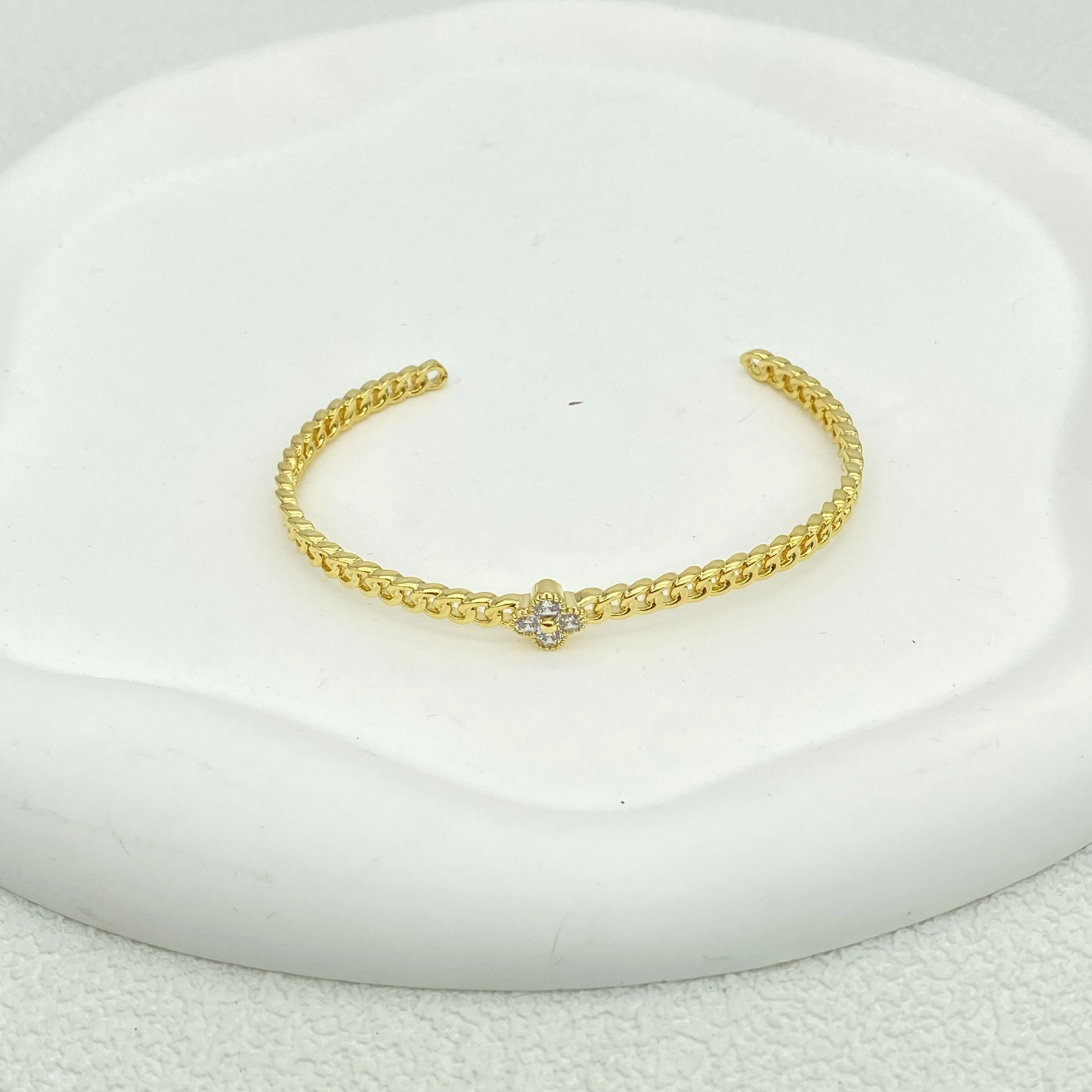 Wholesale Fashion Fine Jewelry Bracelets & Bangles Set Copper 18K Gold Plated Zircon Crystal Diamond Clover for Women Men