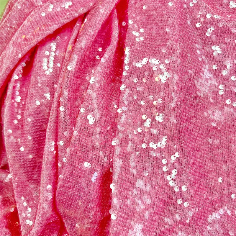 High Quality Sequin Embroidery Lace Dubai Fabric African Bridal Red reversible sequins Lace Fabric