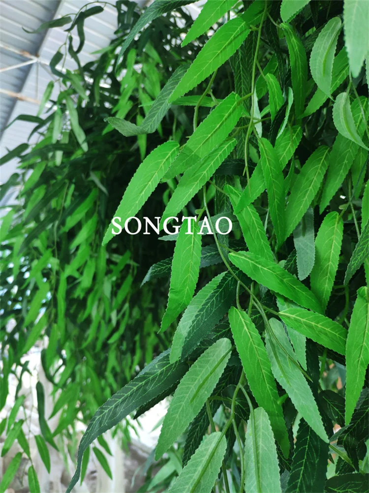 Large Outdoor Green Plastic Hanging Artificial Weeping Willow Trees UV Certified for Garden Office and Hotel Decor