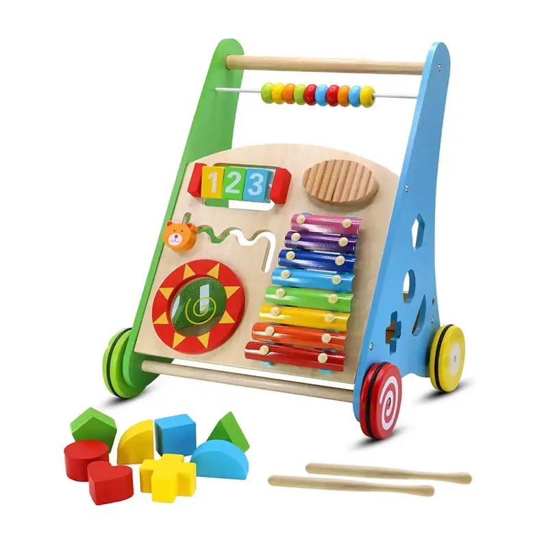 Kids Activity Toy Wooden Push and Pull Learning Walker for Boys and Girls Multiple Activities Center