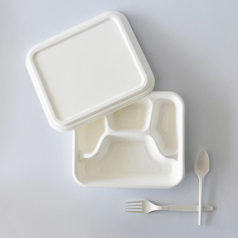 
 8 дюймов биоразлагаемый сахарный тростник, багасса, 4 отделения, одноразовые контейнеры для упаковки продуктов  