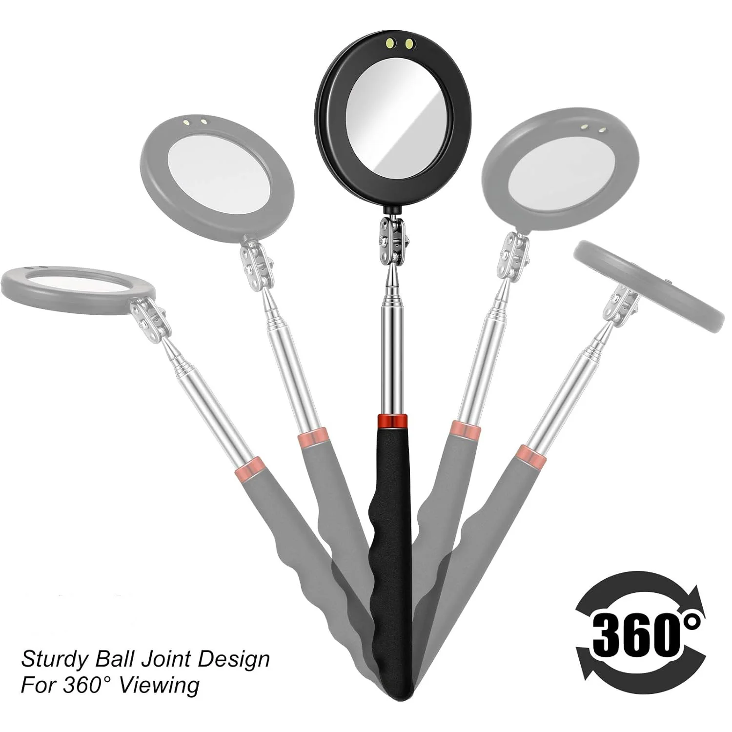 Round mechanics extendable Mirror on a stick telescopic home Inspection mirror Tool with bright led lights