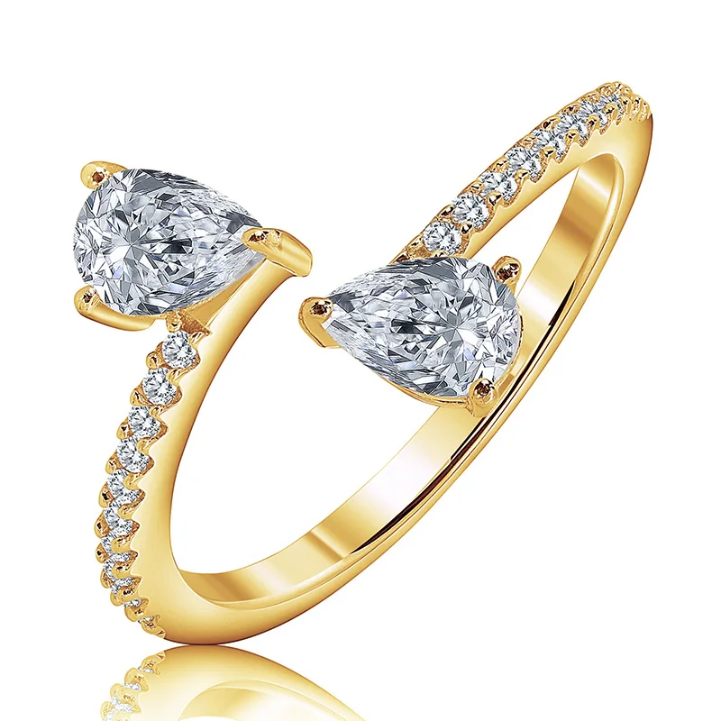 hot dainty ring 925 cz stone pear shape diamond engagement wedding bride promise 18k gold plated silver open cubic zircon rings