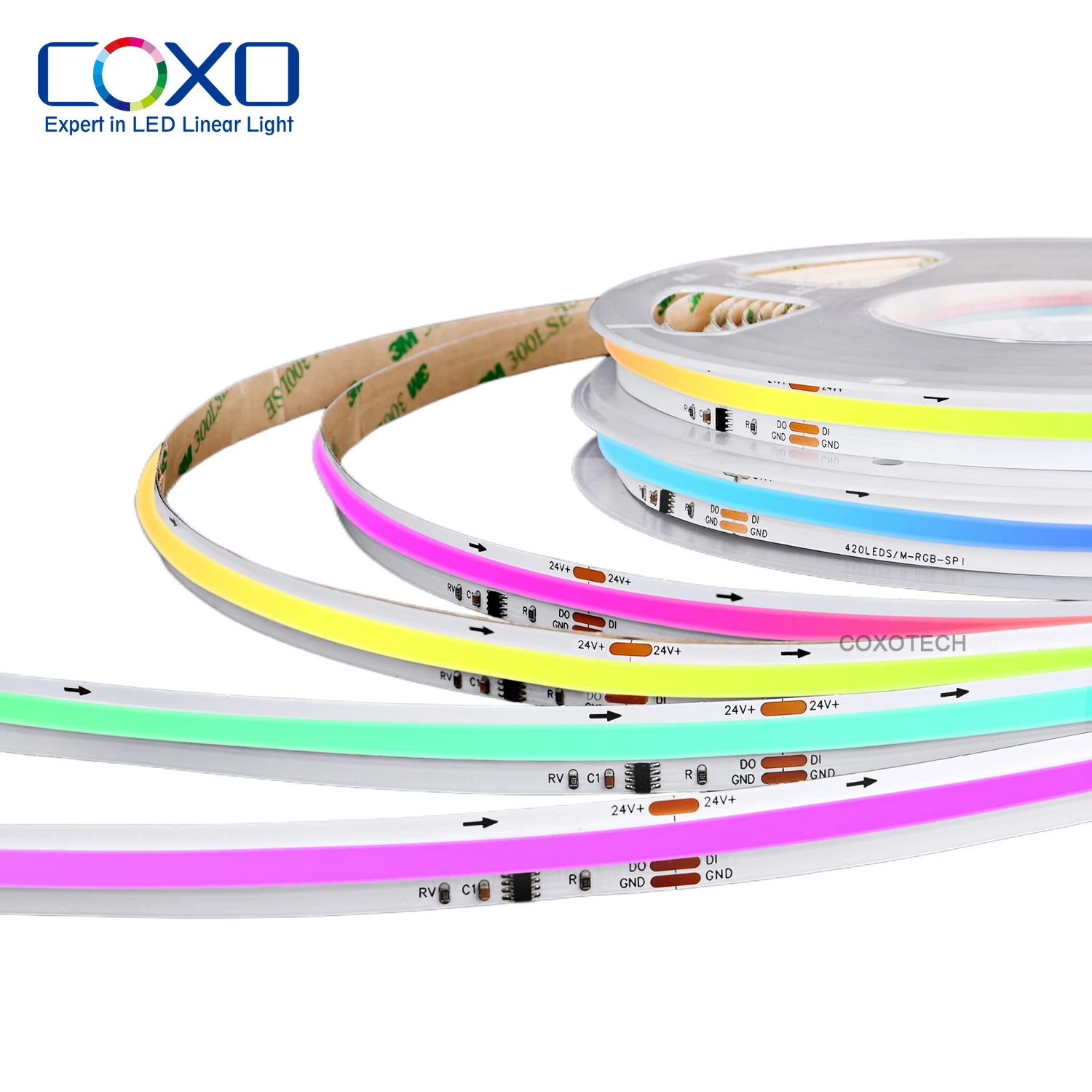 COXO COB Dream Color ws2811 Светодиодная лента 12v 24v 420led 720Led адресуемый Rgbic пиксель цифровая