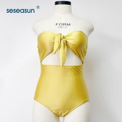 Solid Color Women One Piece Swimsuit Sexy Thong Monokini Swimwear Gold Glitter Woman Bikinis Special Fabric Beachwear 2020