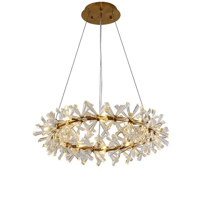 Простая роскошная люстра золотой современный светильник подвесной круглый с кристаллами для гостиницы гостиной