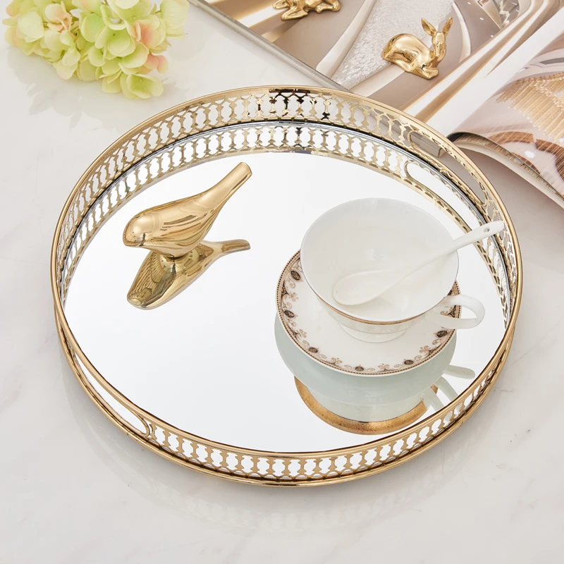 Luxury gold metal interior household home decor accessories artifacts modern desk ornaments rectangle food tea serving tray